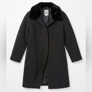 Jones New York Charcoal Wool Blend Coat | Detachable Faux Fur